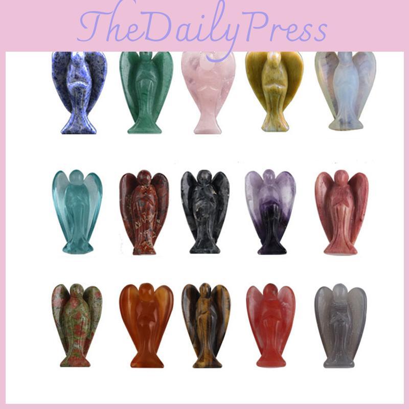 Křišťálová vyřezávaná figurka anděla strážného kapesní kámen léčení řemeslo 15" soška