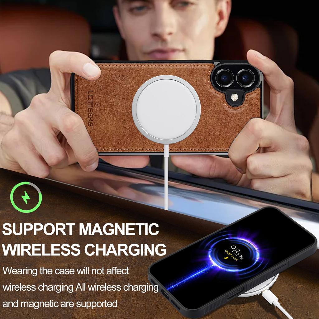 LC.IMEEKE For iPhone 17 Magnetic Case Compatible with MagSafe Leather + TPU Back Cover