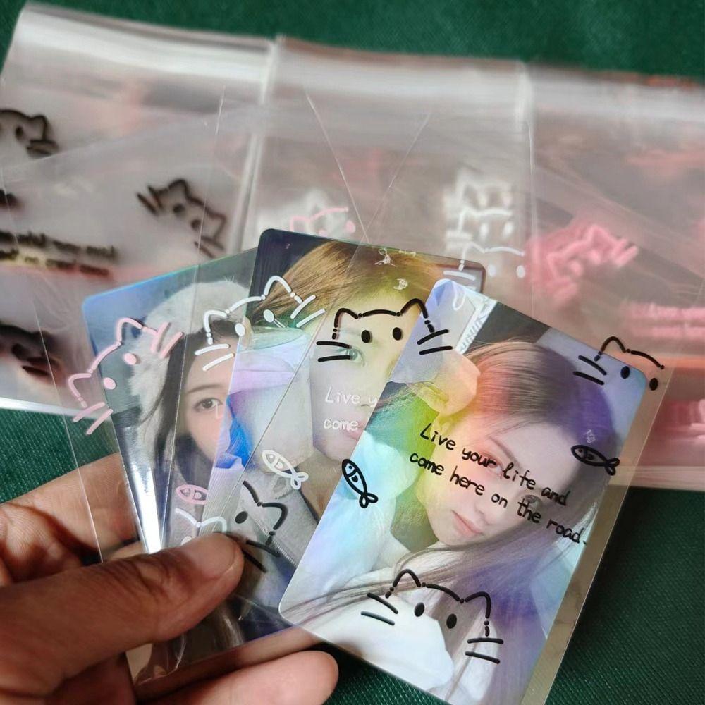 50 STÜCKE Albumkarten-Aufbewahrungstasche Schmuckversiegelungsbeutel Cartoon-Katzen-Druck Keks-Snack-Verpackung
