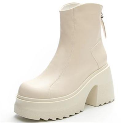 Stivaletti Corti da Donna in Vera Pelle con Rialzo di 10 cm Stivali Marton Tacco Grosso Stile Britannico Stivali Casual da Donna Popolari alla Moda