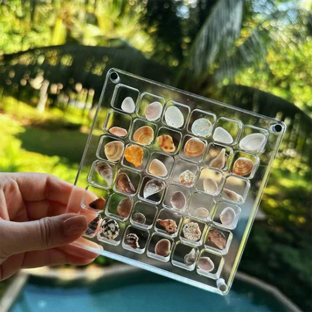 Acrylic Magnetic Seashell Storage Box 64/100 Grids Seashell Display Case Small Craft Bead Jewelry Organizer Rock Collection Box