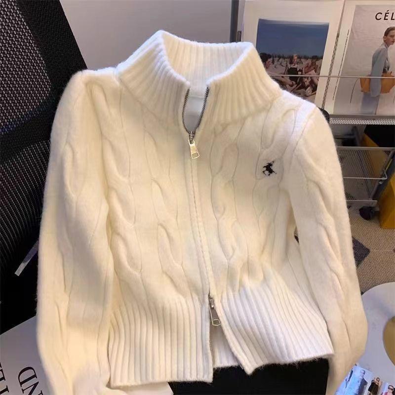 "Korean Retro Embroidered Cable Collar Sweater Jacket for Autumn/Winter"