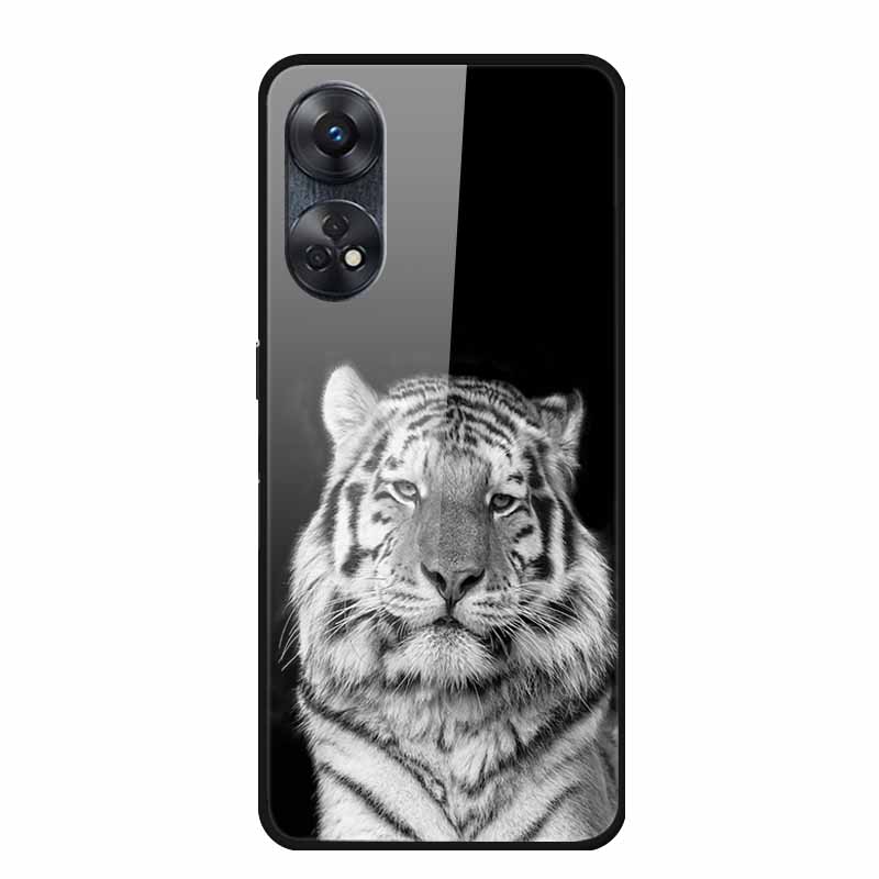 For Oppo Reno8 T 4G Case Luxury Tempered Glass Back Cover Hard Case For Reno8 T 4G 6.43" Capa Funda Animal Vividly Coque Wolf