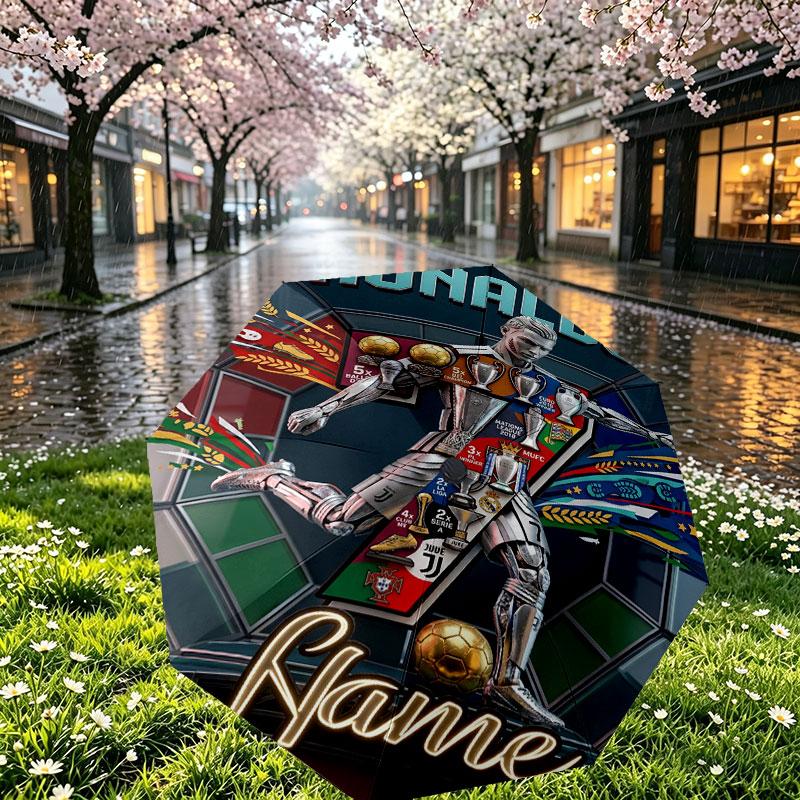 Parapluie Personnalisé Nom Cristiano Ronaldo Imprimé, Ouverture/Fermeture Automatique, Structure Robuste à 8 Baleines, Utilisation Quotidienne Camping Randonnée, Cadeau d'Anniversaire