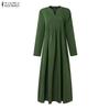 ZANZEA Women Casual V-Neck Solid Color Long Sleeve Loose Dress
