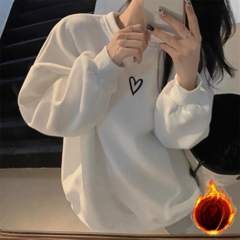 Thin Style/added Velvet Spring, Autumn and Winter Loose Sweatshirt for Women Lazy Style Korean Couple Jacket Base Shirt Top for Women