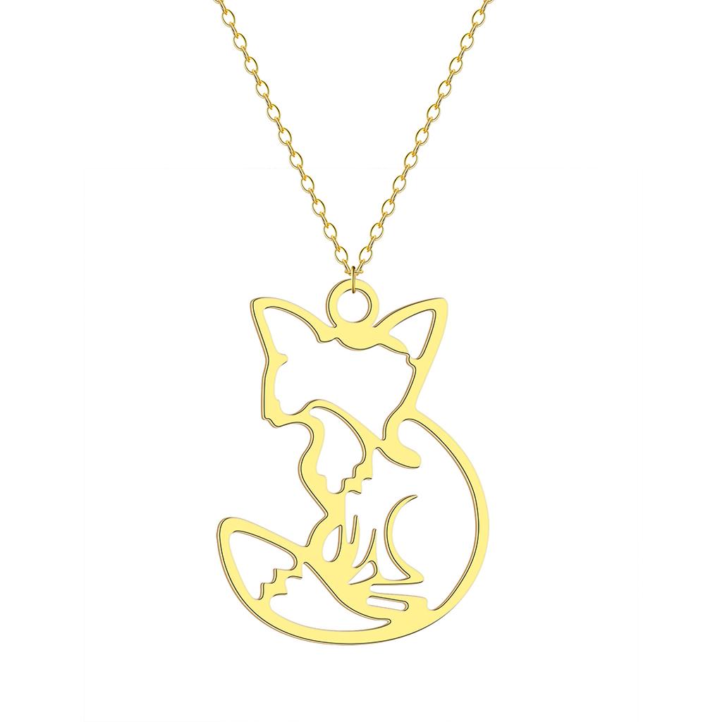 Kinitial Stainless Steel Women's Animal Fox Charm Pendant Necklace Hollow Animal Jewelry
