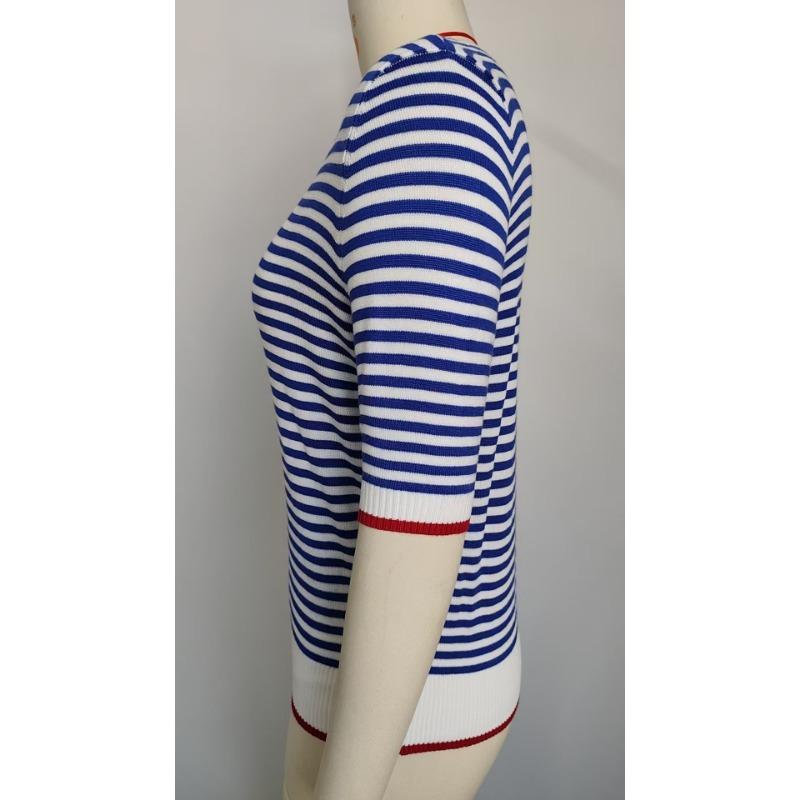 Zomer Dames Gestreept Gebreid Kortmouwig T-shirt IJszijde Kleurcontrast College Stijl Top