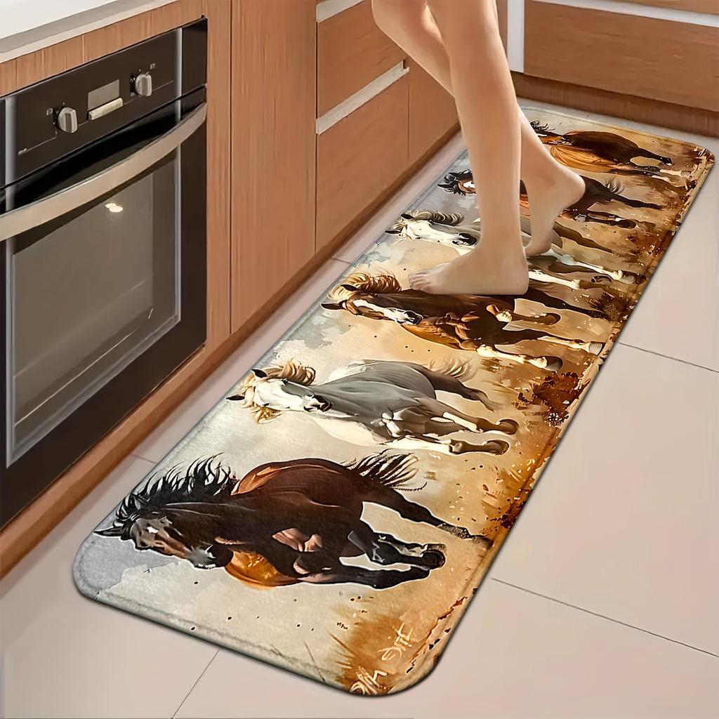 1 Stück Anti-Ermüdungs-Küchenteppiche, mit Pferdemotiv, wasserdicht, rutschfest, dick gepolstert, robuste, bequeme Stehmatte für die Küche
