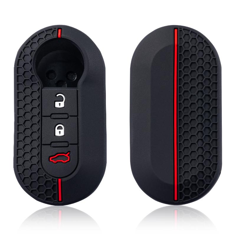 Custodia Cover in Silicone a 3 Pulsanti per Chiave Auto per Fiat 500 Guscio Chiave Remota Pieghevole per Fiat Punto Panda Accessori Auto