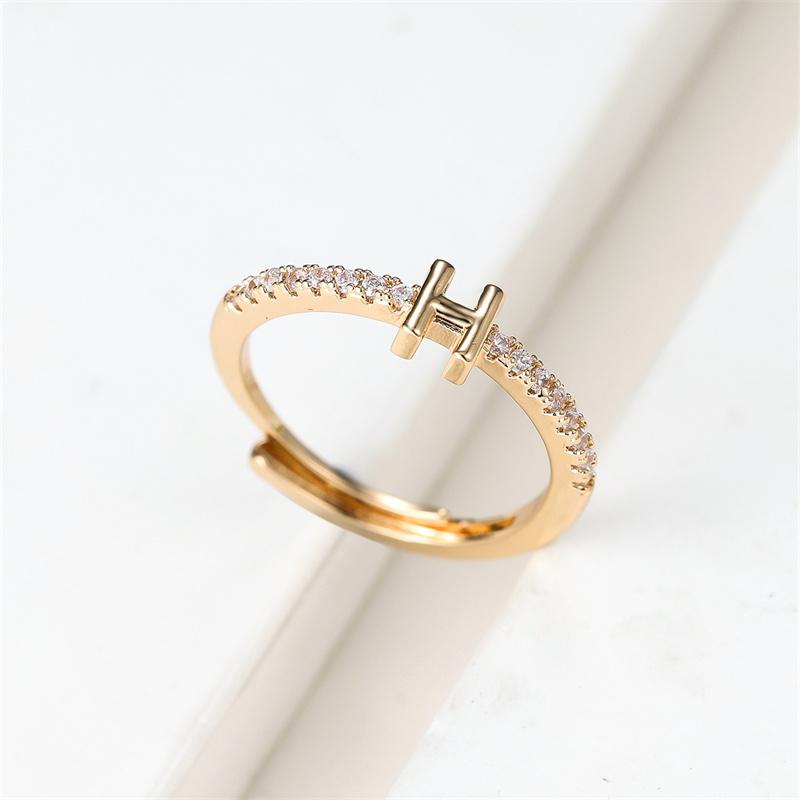 1 ks Zlatá barva 26 anglických písmen CZ Zirkonové otevírací prsteny Nastavitelné prsteny Šperky