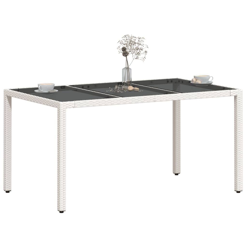 Garden Table with Glass Top White 150 x 90 x 75 cm Poly Rattan