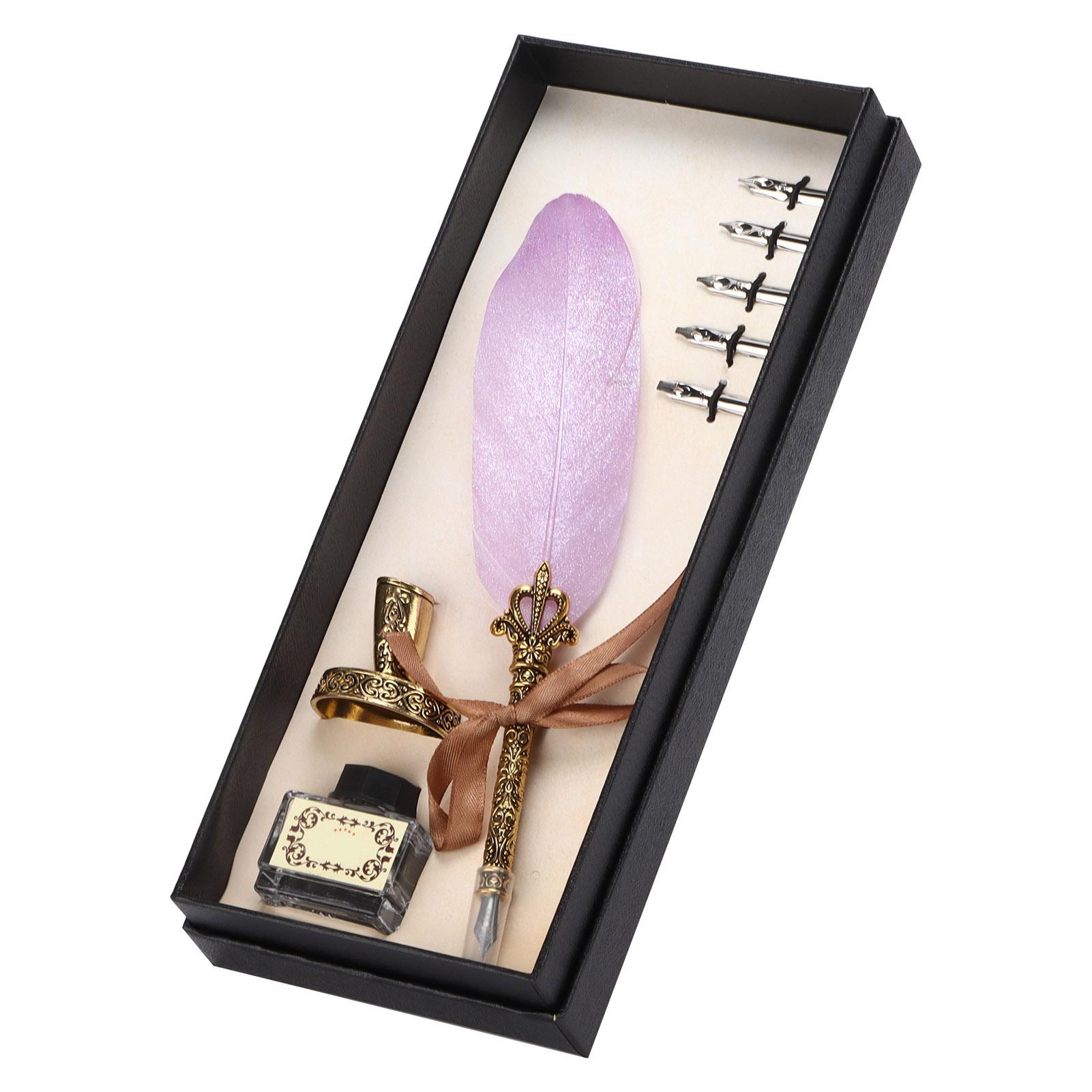 

Набор перьевых ручек, винтажная тушь, резная металлическая ручка, пишущий костюм для делового подарка, украшение стола, небо светло-фиолетовый