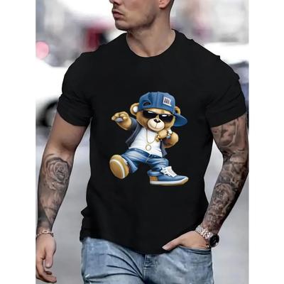 Europäische Größen Cool Bear Print T-Shirt Rundhals T-Shirt Kurzarm Damen Herren