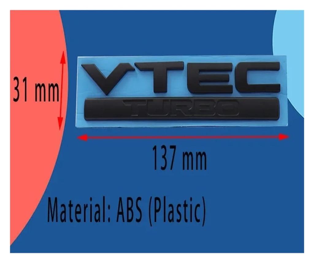 3D ABS Red Chrome Black Logo VTEC TURBO Logo Car Trunk Sticker Badge Car Accessories(Chrome-blue)
