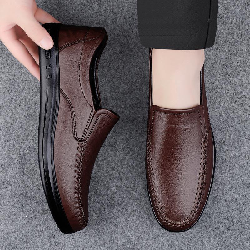 Autumn two-layer cowhide business casual men's shoes non-slip and breathable medium and old soft-soled dad leather shoes one-pedal men's shoes