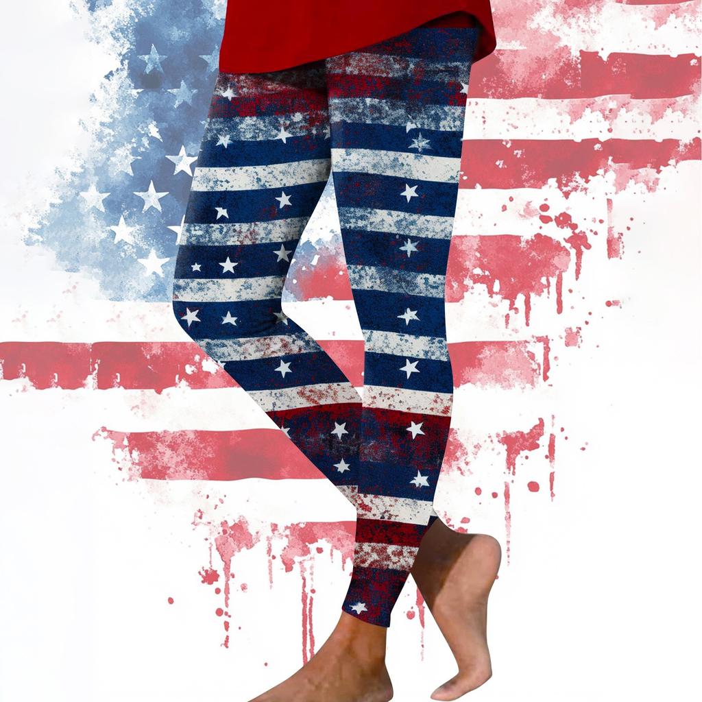 Women's Casual Fashion Outdoor Independence Day Printed Slim Elastic Yoga Pants Cropped Pants