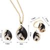 3PCS Peacock Gemstone Lady Jewelry Set Temperament Shiny Crystal Waterdrop Necklace Hoop Earring Ring Gold Color Evening Jewelry