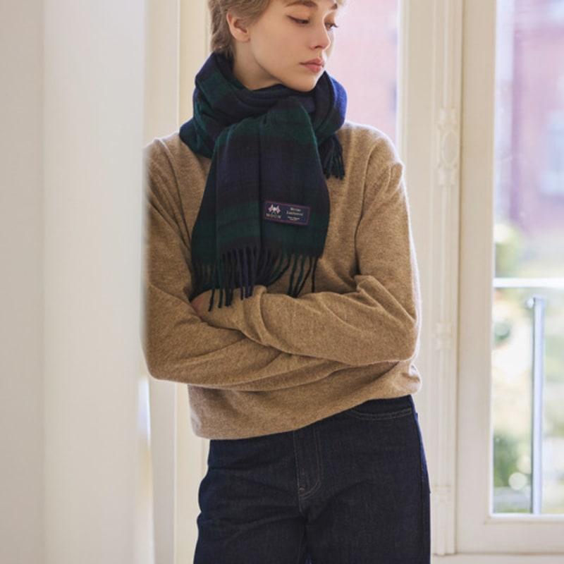 ABRAHAM MOON Merino Wool Shawl Muffler 50cm - Black Watch