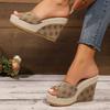 Peep Toe Wedge Heel Slippers for Women Plus Size Fashion Embroidery Chunky Platform Sandals Woman Summer Thick Sole Beach Slides