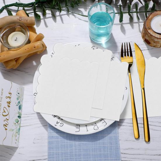 100 Sheets 25CM Scalloped Cocktail Napkin 2 Layers Thick Square Disposable Baby Shower Wedding Birthday Party Dessert Beverage Dinner Paper Napkin