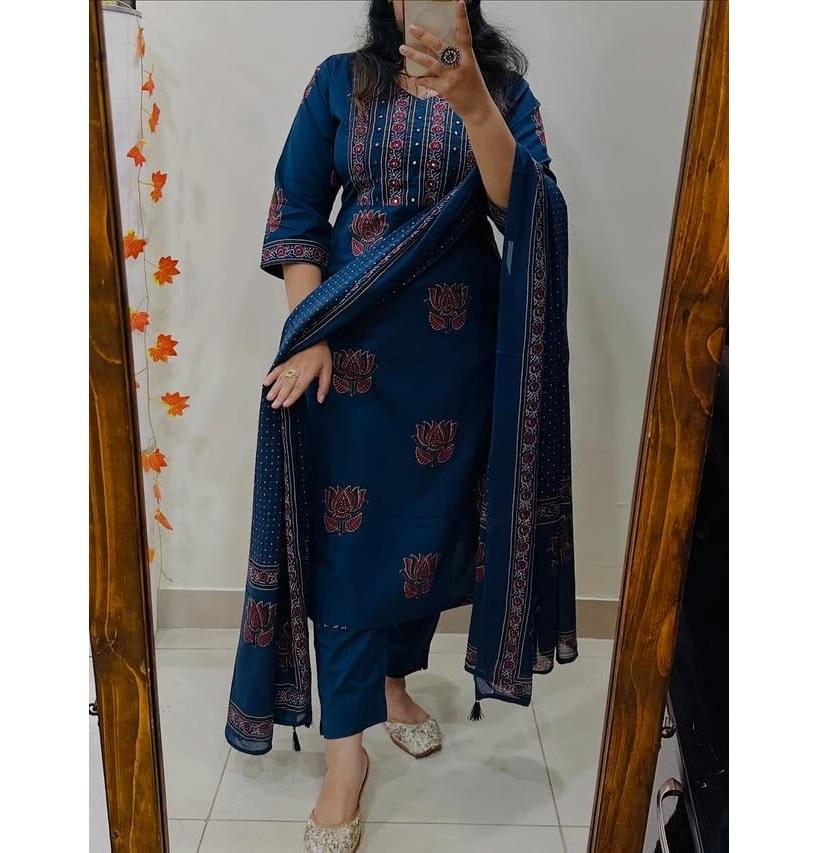 Women Designer Kurta Pant Dupatta Set Indian Bollywood Top Tunic Salwar Suit Party Wear