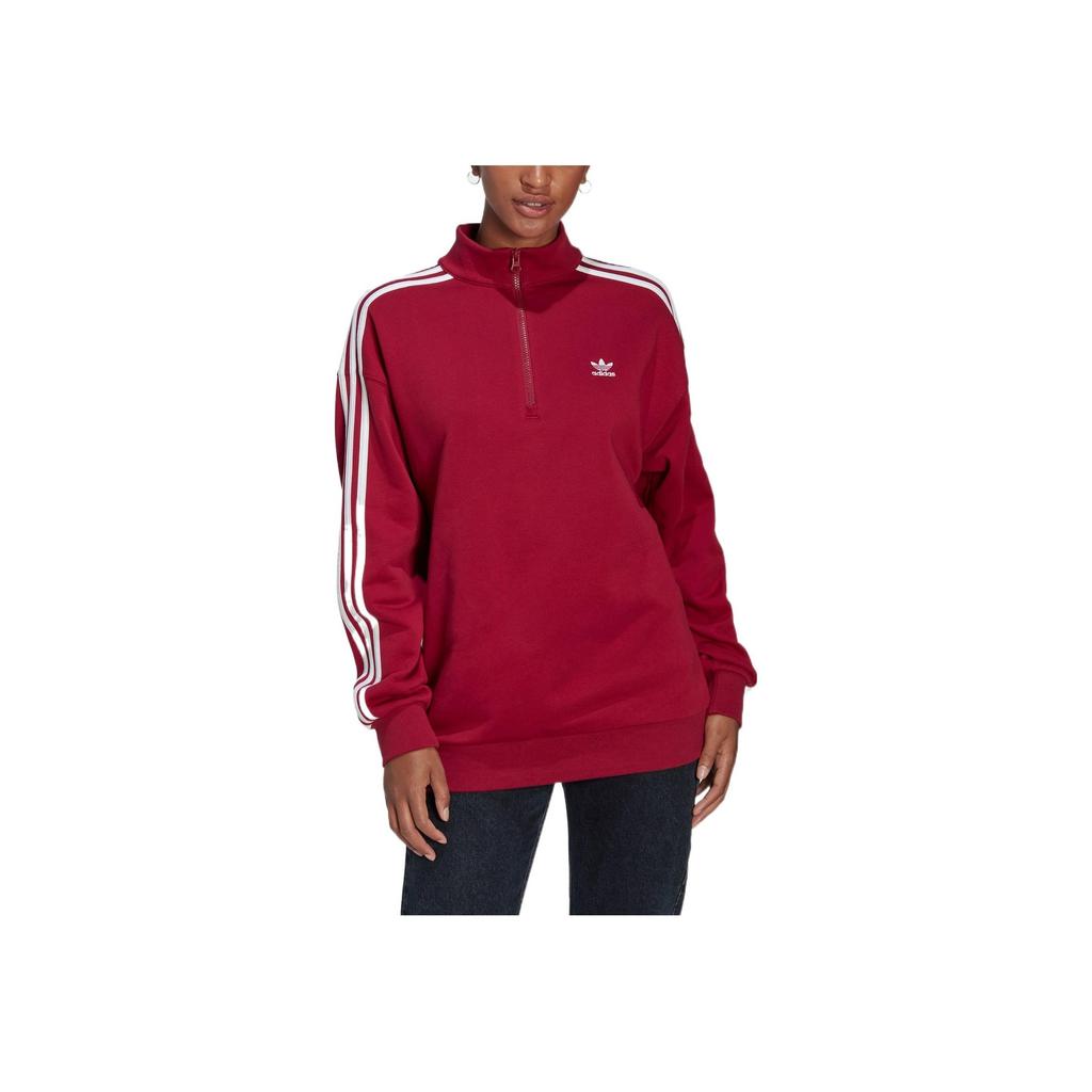 Adidas Originals Trefoil Logo Print Stripe Half-Zip Stand Collar Jacket Women Jacket Red II6086