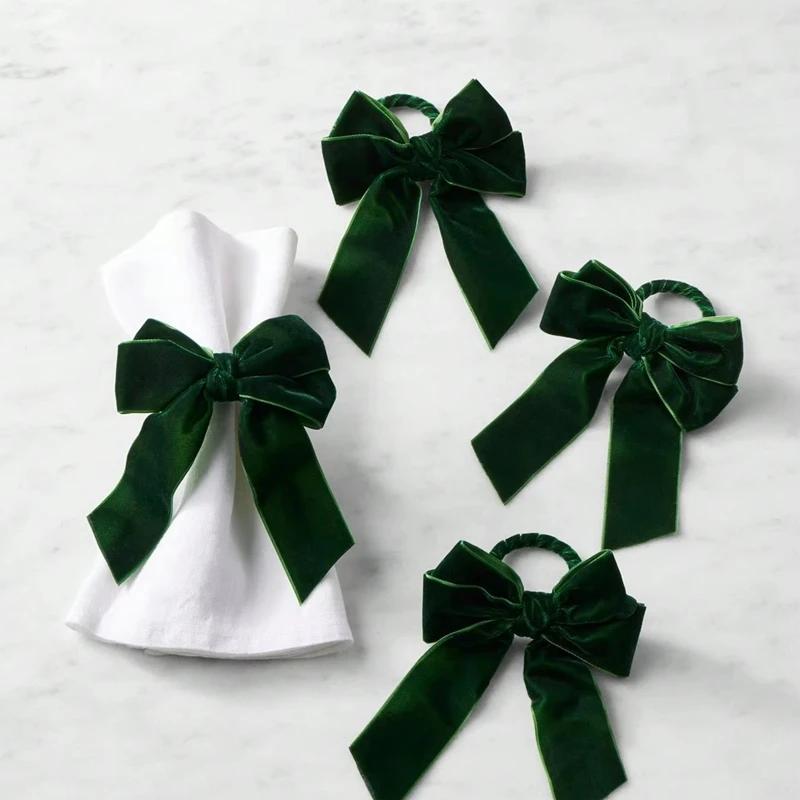 6pcs Napkin Clasp Bow Christmas Napkin Rings Chic Velvet Bowknot For Xmas Dinner Parties Wedding Holiday Home Napkin Holders