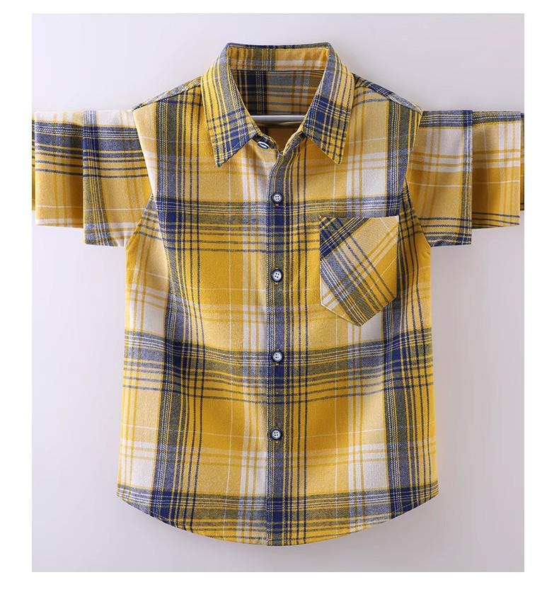 Boys' Long-Sleeve Plaid Cotton Shirt – Autumn Fashion for Kids