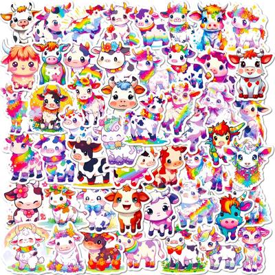 50 Rainbow Calf Doodle Stickers for Children's Cute Cow Cartoon Creative Personality Stickers
