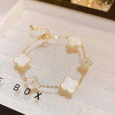 Zirconia Four-Leaf Clover Bracelet Light Luxury High-Class Feeling Bracelet Sweet And Versatile Women's Hand Jewellery