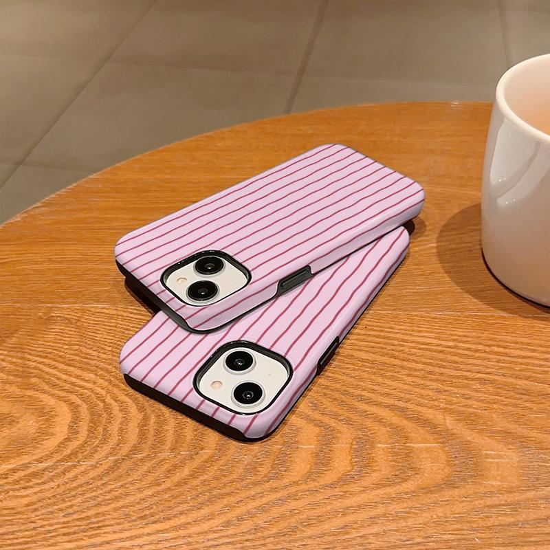 Cute Sweet Minimalist Retro Pink Red Vertical Striped Pattern Film Aesthetic Protective Shockproof Bumper Phone Case For iPhone 14 15 16 Pro Max Plus