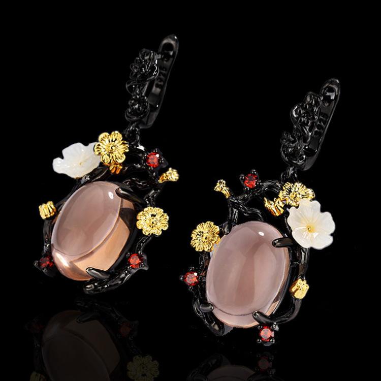 2026 Fashion Black Gold Three-piece Goose Egg Zircon Ring Necklace Stud Earrings Wedding Party Ladies Jewelry