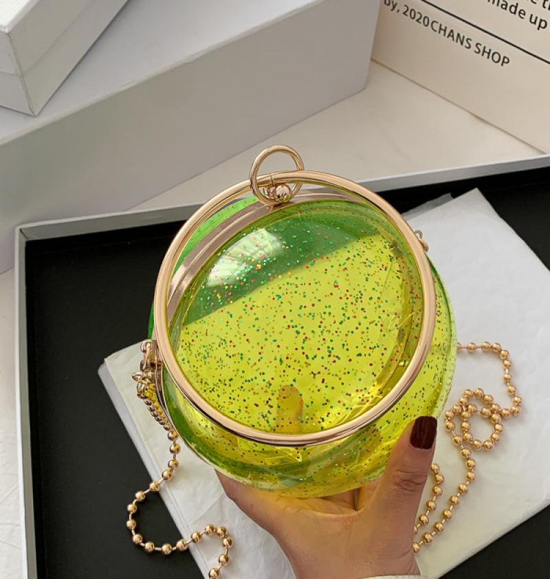 

Acrylic Round Ball Shoulder Bag For Women Crossbody Bags With Chain Transparent Evening Clutch PVC Handbags Round Ball Purse