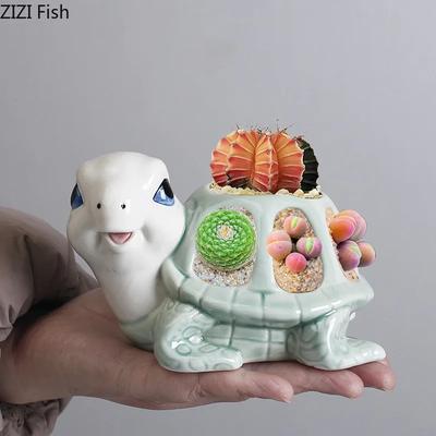 Creative Cartoon Turtle Ceramic Vase Plant Pots Table Decoration Flowers Arrangement Painted Turtle Vase Room Aesthetic Decor