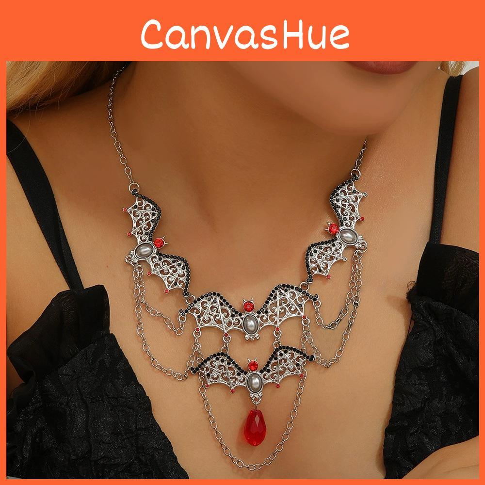 Trendige Punk-Fledermaus-Halskette aus Legierung mit hohlem geometrischem Anhänger Halloween-Accessoire