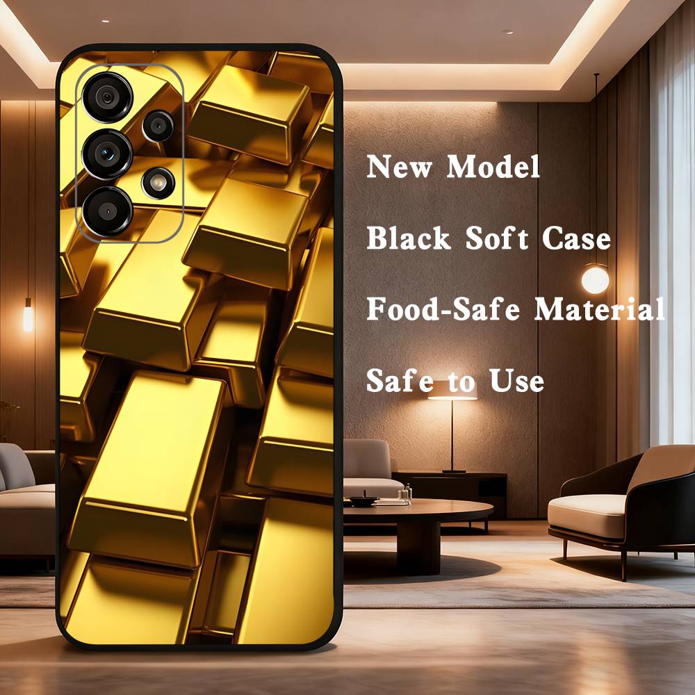 Wealth Art Dazzling Gold Phone For Samsung Galaxy A53,31,52,72,41,22,73,32,71,Note,J7,8,9,5G Soft Black Silicone Case