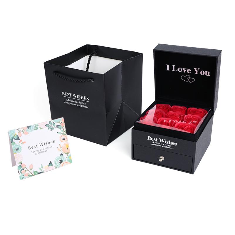 9 Rose Box with Jewelry Drawer Soap Flower Gift Box for Necklace Ring Packaging Women's Holiday Gift Preserved Rose Jewelry Case