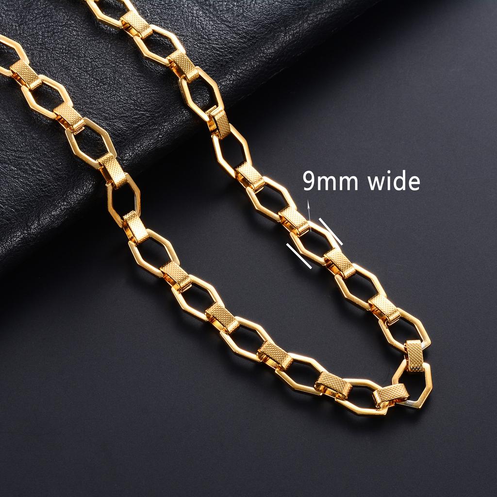 9mm Stainless Steel Link Hexagon Neck Chain Necklace for Women Men Handmade Geometric Chunky Choker Punk Rock Boy Metal Jewelry