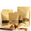 50/100pcs kraft paper zipper lock window bag brown re-sealable stand-up pouch coffee bean wedding festival food packaging
