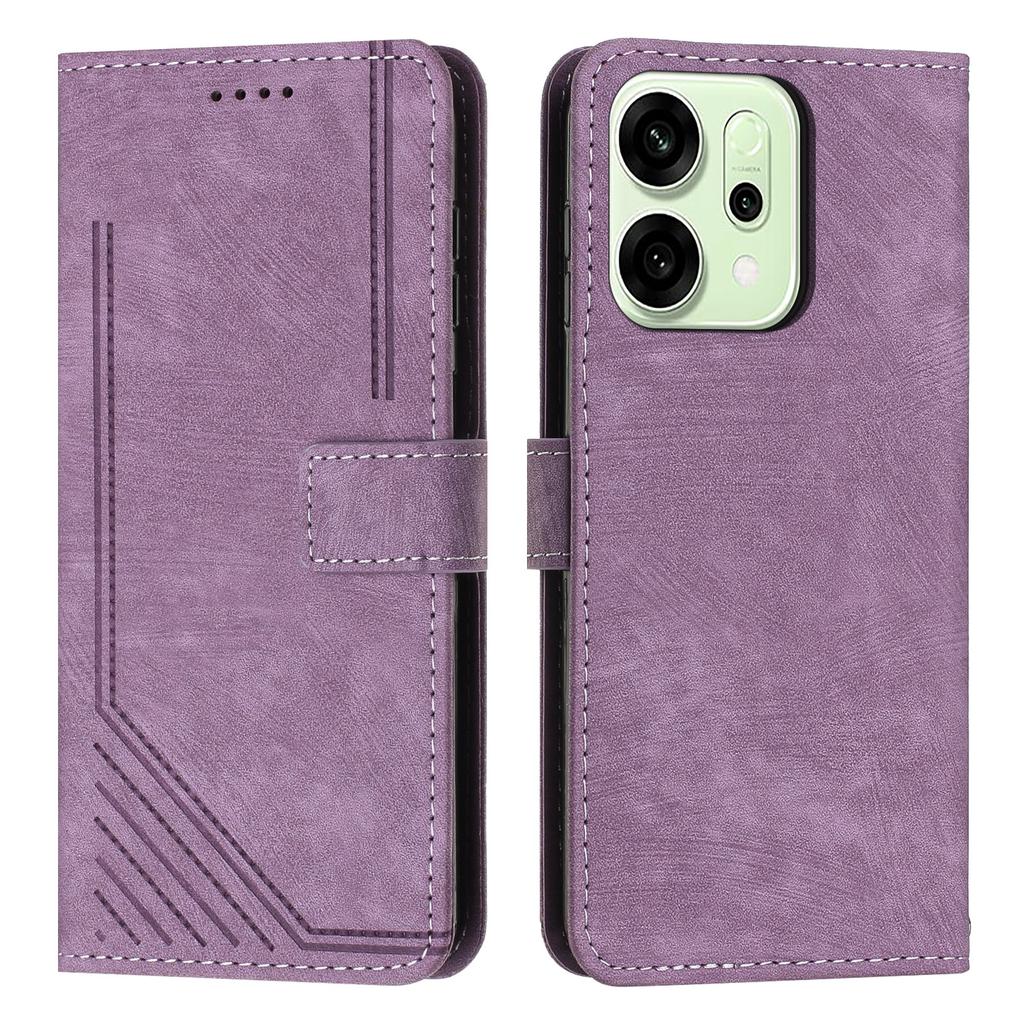 For Oppo Reno14 5G (China)/Oppo Reno14 F 5G/Oppo Reno14 5G (Global) Stand Case Imprinted Lines Leather Phone Cover