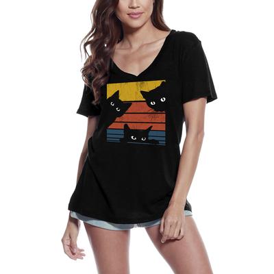 Γυναικείο T-Shirt Ρετρό Ηλιοβασίλεμα Μαύρες Γάτες - Αστείο T-Shirt Γάτας