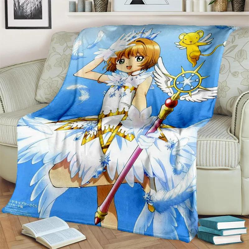 Sakura 3D Cute Card Captor Anime Cartoon Blanket,Soft Throw Blanket for Home Bedroom Bed Sofa Picnic Office Cover Blanket Kids
