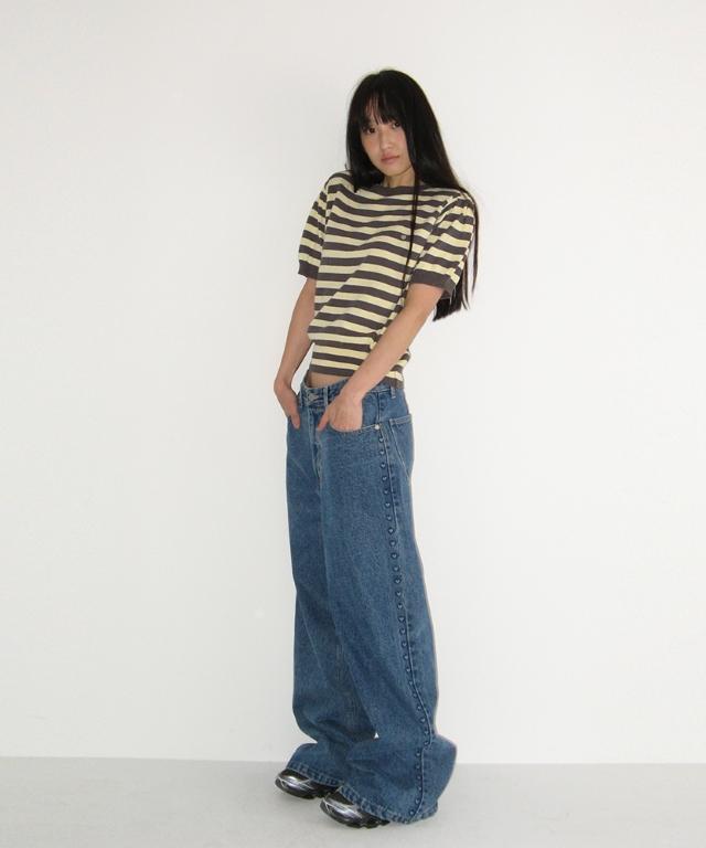 RONRON Stripe Puff Knit Charcoal Yellow