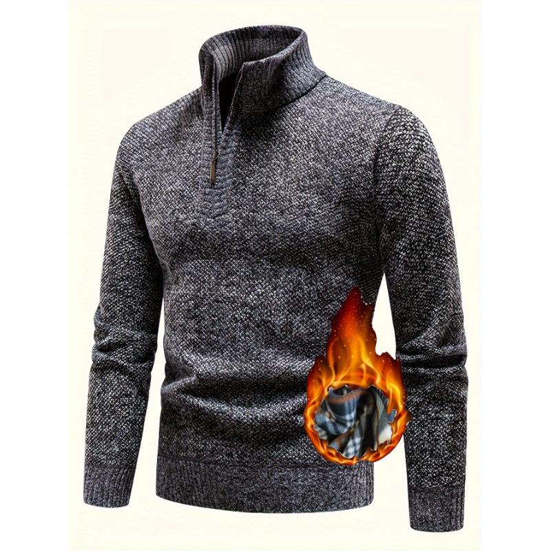 Autumn Winter Men's Fashion Casual Knitted Sweater Thickened Velvet Stand Collar Half Zipper Pullover Jacket