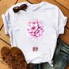 Maycaur Cute Floral Print Women T Shirt Summer Casual Short Sleeve Tshirt Ladies White Flower Tshirt