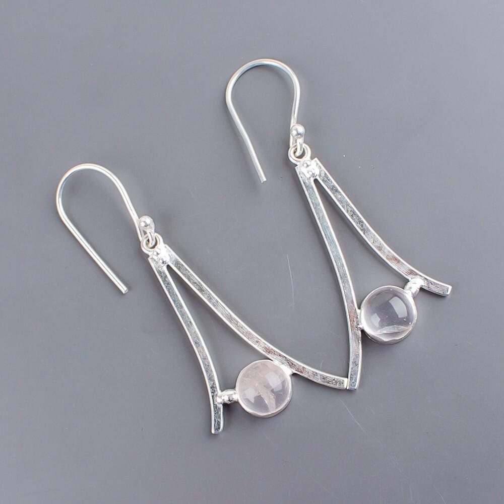 Natural Rose Quartz Gemstone 925 Sterling Silver Handmade Jewelry Earrings 1.45" EE-66-34