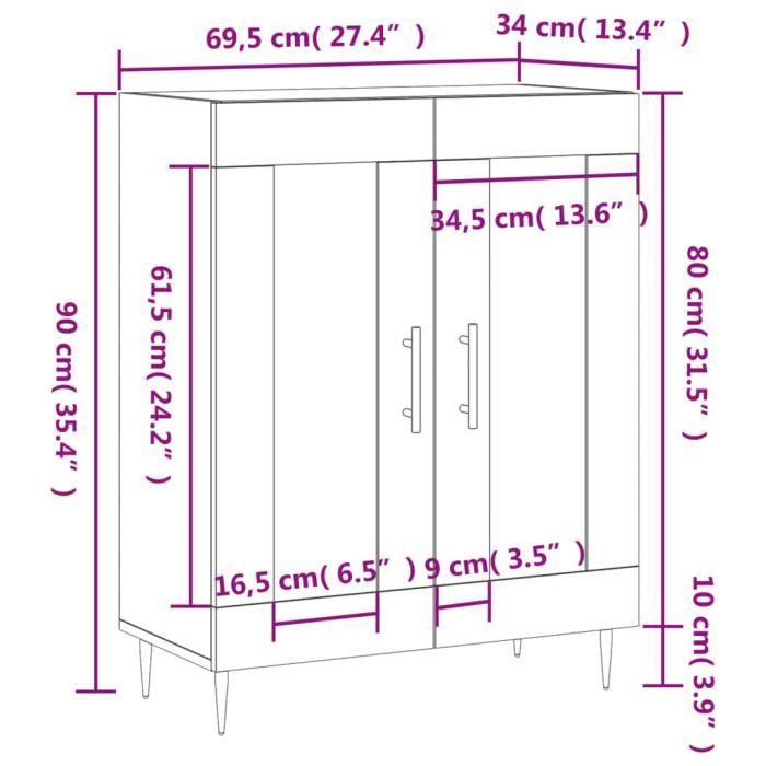 VidaXL Buffet High-Gloss White 69.5x34x90 Cm Engineered Wood 827774