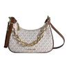 Michael Kors Cora Classic Monogram Chain Commuter Practical Faux Leather Saddle Bag Women Shoulder Bag Vanilla-White Acorn-Brown 35S2G4CU1B-150
