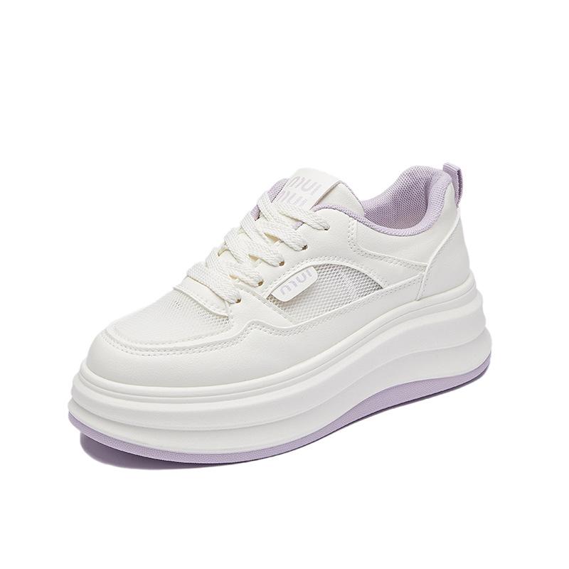 New Summer White Shoes for Female Students' Thick Sole Elevated Mesh Breathable Casual Shoes